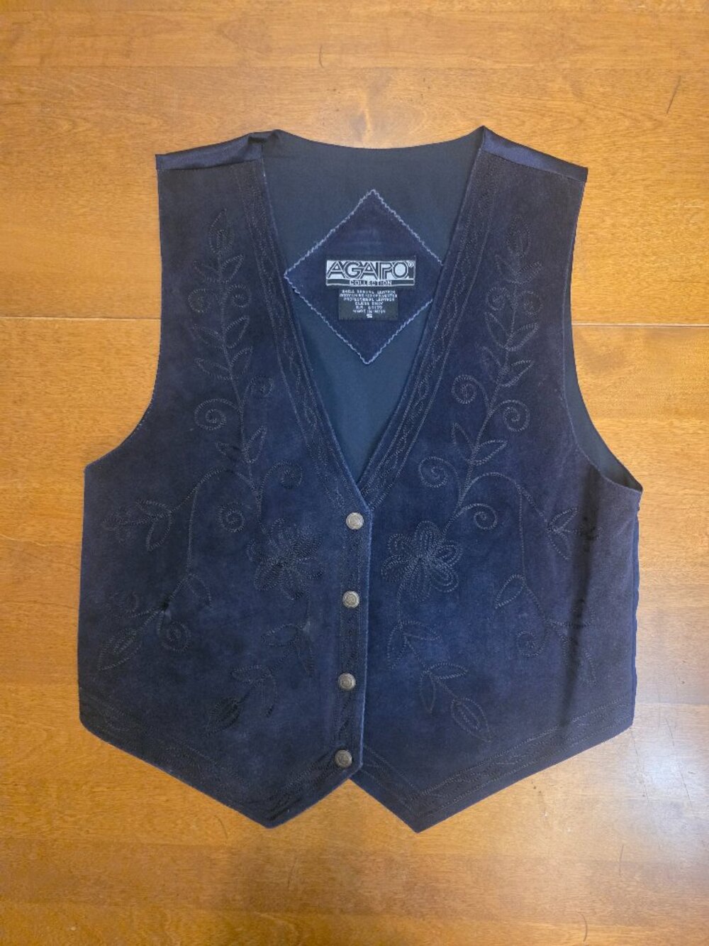 Vintage 90s Agapo Suede Leather Embroidered Vest S